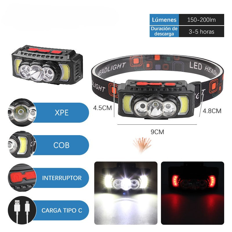 Linterna Frontal Potente y Recargable con Sensor de Movimiento