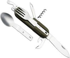 Cuchillo y Set de Cubiertos Sobrevivencia Camping