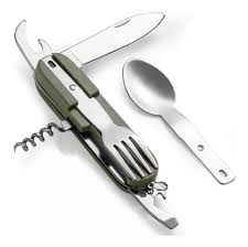 Cuchillo y Set de Cubiertos Sobrevivencia Camping